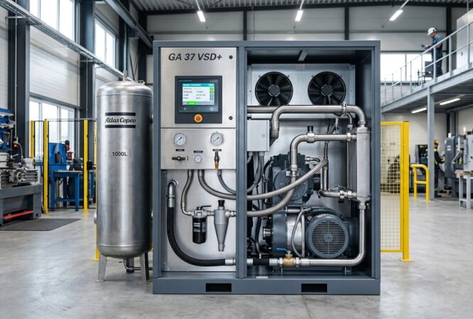 Compressore industriale fermo in sala compressori in attesa di assistenza tecnica a Napoli