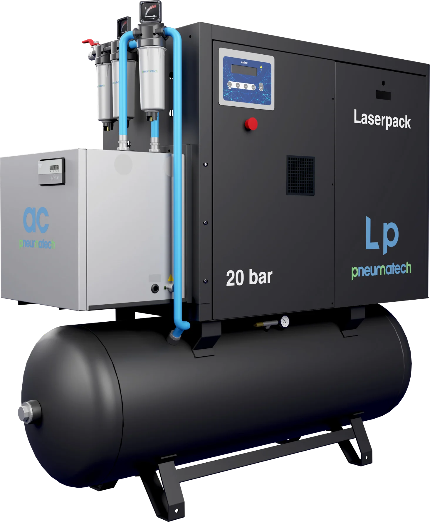 Compressore per taglio laser Pneumatech Laserpack a 20 bar con essiccatore e filtri integrati